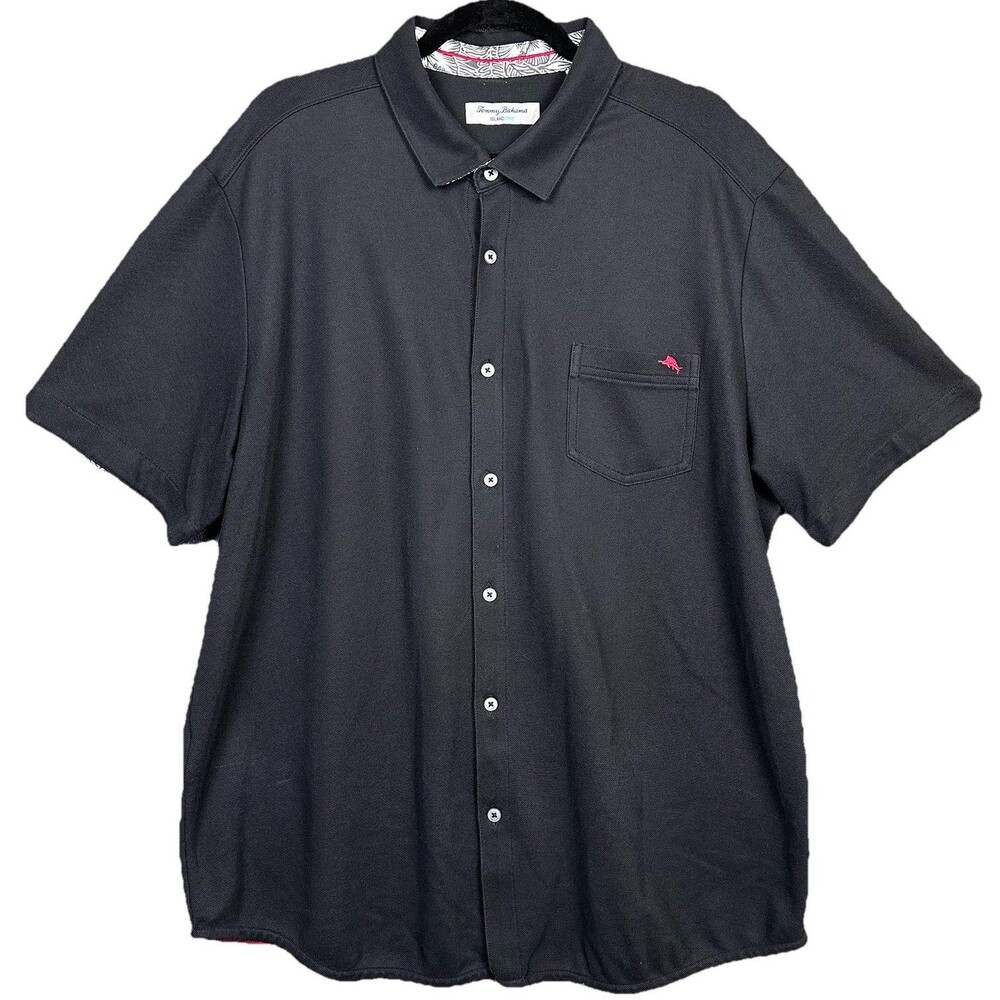Tommy Bahama IslandZone Polo Type Shirt Sz XL Black Knit Button Up Supima Cotton